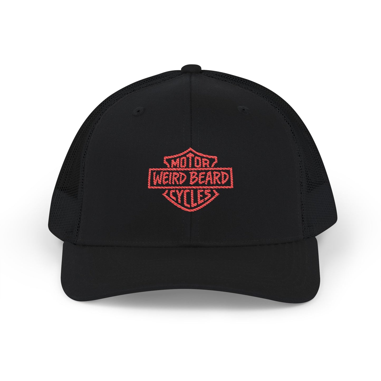 Motor Weird Beard Cycles Snapback Trucker Cap - Embroidered Black Hat for Bikers & Outdoor Enthusiasts