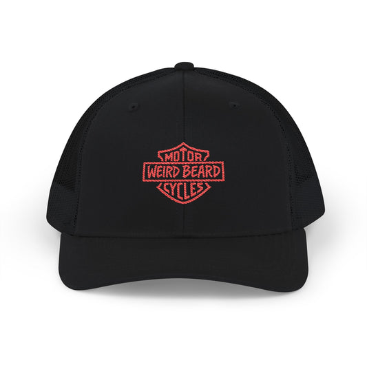 Motor Weird Beard Cycles Snapback Trucker Cap - Embroidered Black Hat for Bikers & Outdoor Enthusiasts